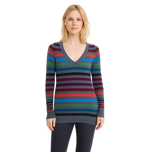 The Limited Rainbow Striped Wool Blend V-Neck Sweater Gray Small #A0528 TRB3 - Picture 1 of 8